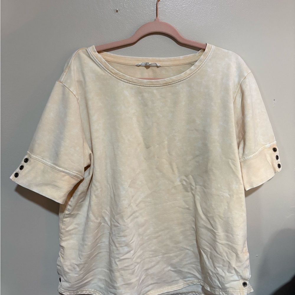 Jane and Delancey Cream Short-Sleeve Button-Tab Sweatshirt